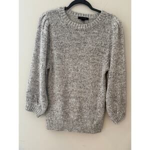 Ann Taylor Gray ribbed Crewneck Sweater Bishop Sleeves Chic Minimalist Size L